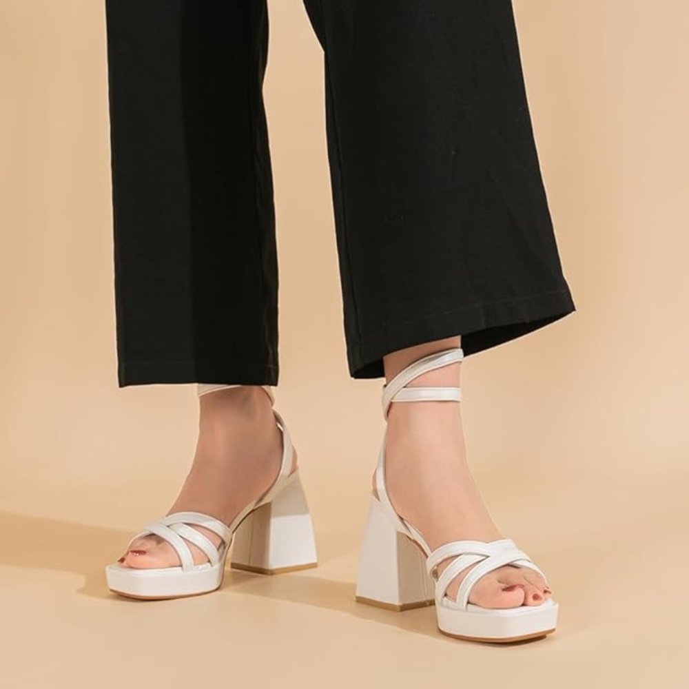 Women’s White Platform Chunky Block Heels